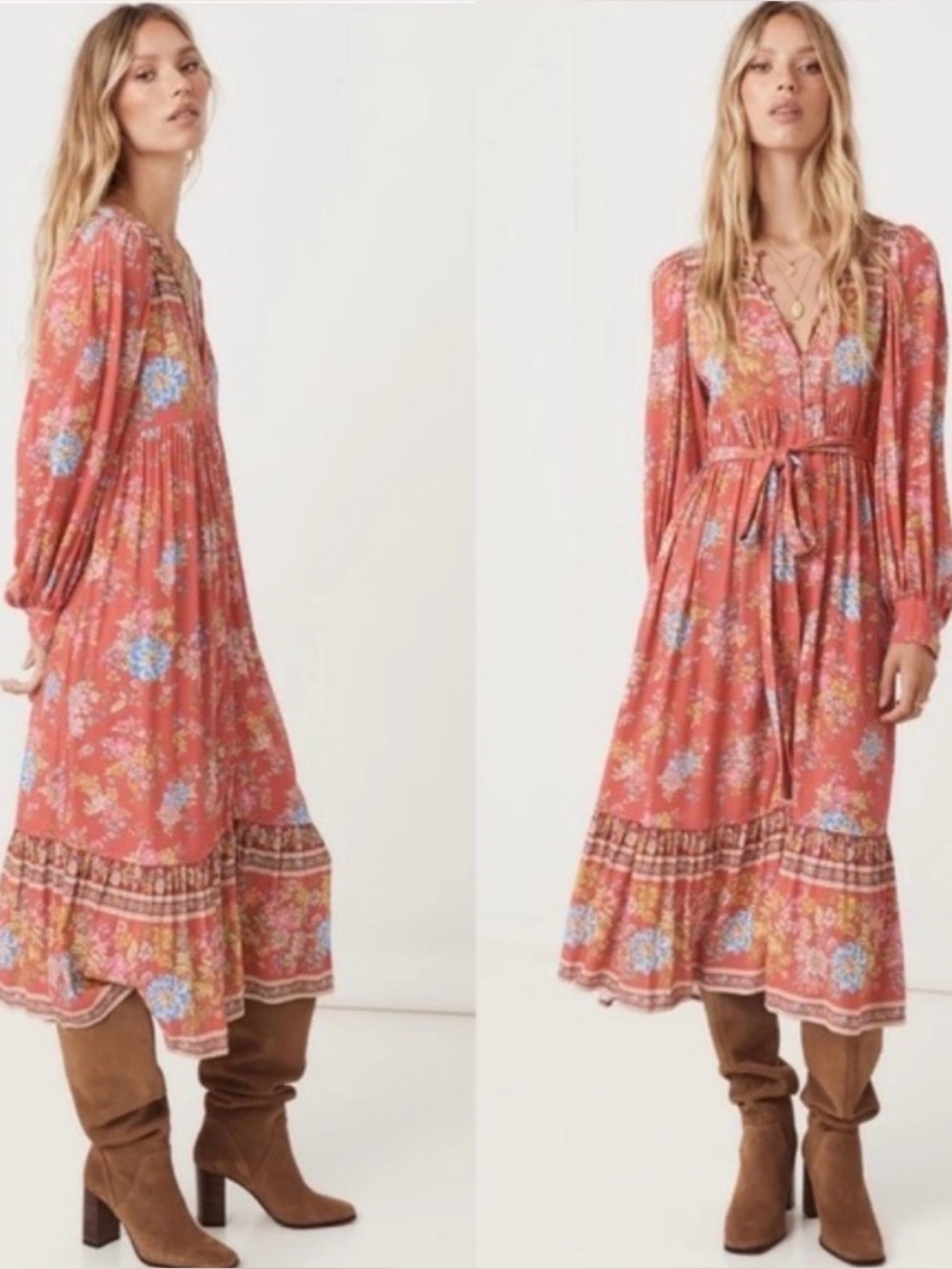 Spell Meadowland Floral Boho Dress in Poppy Mid Dress Red Pink XS